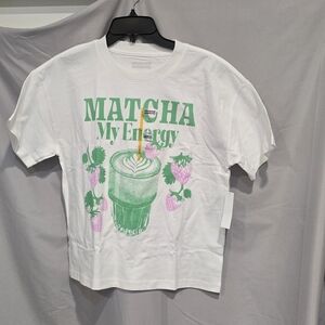 Matcha My Energy Graphic Tee - White with Green & Pink
